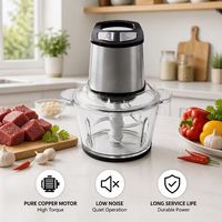 Penggiling Daging Listrik 3L Stainless Steel, Pengolah Makanan dengan Wadah Kaca, Pemotong dan Pengiris Sayuran untuk Penggunaan Dapur Rumah