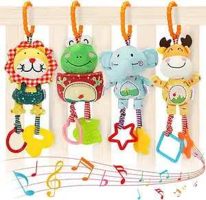 Paquete de 4 animales de peluche de dibujos animados bebé educación temprana asiento colgante cochecito campanas anillo suave felpa bebé sonajero juguete