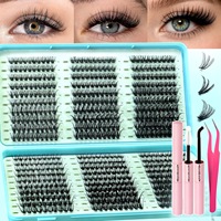 Kit DIY de bouquets de cils, extensions de cils courbure D, 30D 40D 50D 60D 80D 100D, longueurs mixtes 9-16mm, extensions de cils PBT avec adhésif et scellant