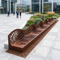 Banc de parc modulaire en acier Corten de 3000 mm, section standard, anti-corrosion, résistant aux intempéries, sculpture ondulée, vente en gros