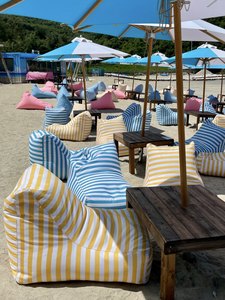Fauteuil paresseux d'extérieur en tissu imperméable à dossier haut, chaise pouf pour camping et pique-nique avec coussin EPP, design artistique, idéal pour bord <span class=keywords><strong>de</strong></span> mer, plage, bar, spa - Product Image 3