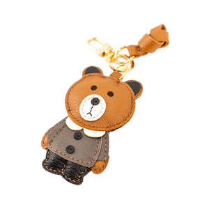 Zenos Hand-Sewn Q Cute Bear Genuine Leather Bottle Opener Key Chain Bag Pendant with Customized Color & Logo Letterpress Printed