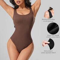 Body string côtelé sans couture pour femme, débardeur gainant à col carré sans manches