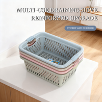 Panier de drainage rectangulaire bleu en plastique, épaissi et durable, pour le lavage des légumes, rangement et tri, style simplicité moderne