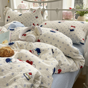 Puff Yarn Print Four Piece Bedding Set Washed Cotton Duvet Cover Pillowcase <b>Fitted</b> <b>Sheet</b> Student Use Geometric <b>Pattern</b> - Product Image 3