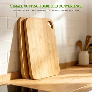 Tabla de cortar de bambú rectangular, color madera natural, madera maciza, tabla de preparación de alimentos para cocina, hotel, café, té - Product Image 3