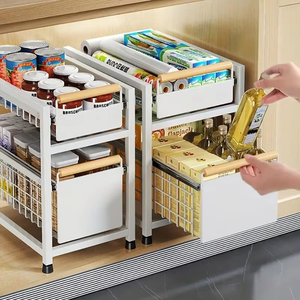 Organizzatore Sottolavello per Cucina, Cassetto Estraibile a Doppio Livello, Scaffale Scorrevole per Bagno e Dispensa Senza Foratura - Product Image 1