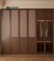 Armoire traditionnelle ARET en noyer avec portes en panneaux mélaminés, grille vitrée, écologique, grande capacité, chambre à coucher, sur mesure, vente en gros