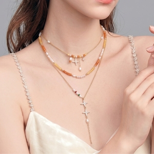 Set di Collane Stratificate Boho di Lusso Placcate in Oro 18K per Donne, Girocollo con Perline di Cristallo Giallo Citrino, Ciondolo a Stella, Collana a Y con Perle ABAS - Product Image 2