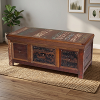 Table basse rustique en bois de récupération avec tiroirs sculptés, artisanale, vintage, en bois massif, meuble de salon, modèle Urang Furniture