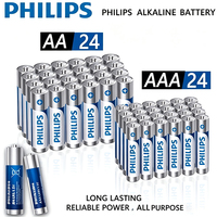 Kit de Baterías Alcalinas PHILIPS AA AAA 1.5V, 24 Unidades LR6 AA + 24 Unidades LR03 AAA, Baterías Secas Desechables para Juguetes y Electrónica del Hogar