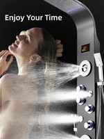 Colonne de douche murale contemporaine en acier inoxydable avec cascade LED, robinet thermostatique en céramique, couleur noire - Vente flash Idealex