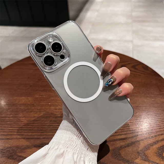 Simplicity Ice Crystals Anti Yellow PC Clear Magnetic Phone Case for IPhone 13 14 15 16 Pro Max Ultra Thin Hard Anti Fall Cover