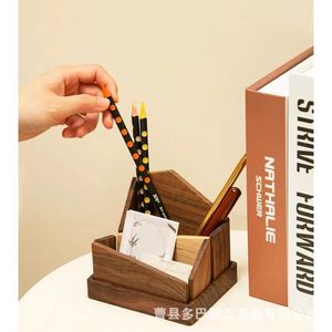 Wooden <b>Pen</b> Holder Black Walnut Triangle Shape Desktop Stationery Storage <b>Box</b> Multi Purpose Business Card Organizer - Product Image 3