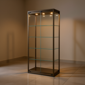 Vitrina de hierro de 75x45x190 cm con marco de bronce y 3 luces LED, para uso doméstico o en tiendas. - Product Image 3