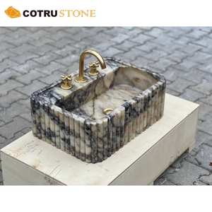 Fregadero de mármol natural Calacatta Viola, lavabo montado en la pared, tocador de baño para Villa Hotel - Product Image 3