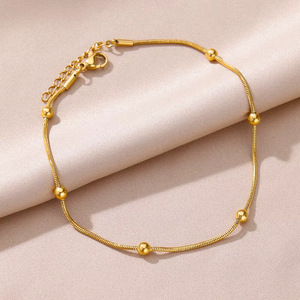 Chaîne <span class=keywords><strong>de</strong></span> perles <span class=keywords><strong>de</strong></span> serpent rond minimaliste européenne et américaine, chaîne <span class=keywords><strong>de</strong></span> pied pour femme en perles, chaîne <span class=keywords><strong>de</strong></span> <span class=keywords><strong>cheville</strong></span> en acier inoxydable plaqué 18 carats - Product Image 2