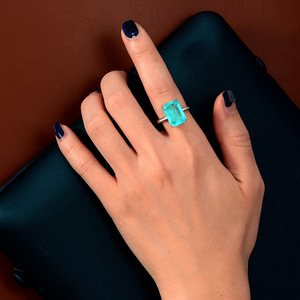 Anillos de Compromiso y Boda de Plata de Ley 925 con Baño de Rodio y Paraiba, Diseño Clásico para Fiestas, Venta al Por Mayor de Fábrica - Product Image 5