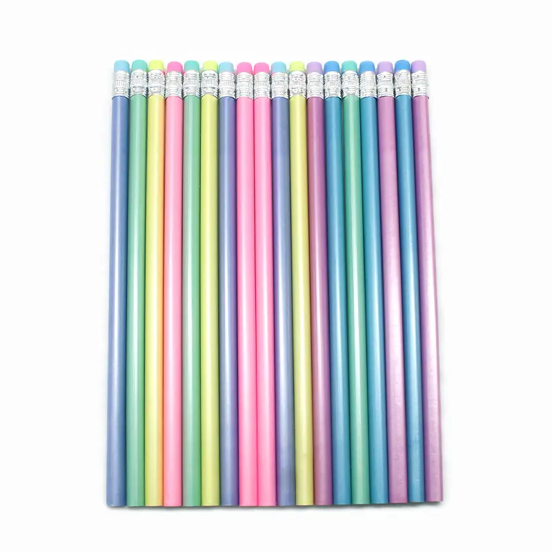 High quality popular wholesale colorful pearlescent HB pencil with eraser for student and office rainbow pencil