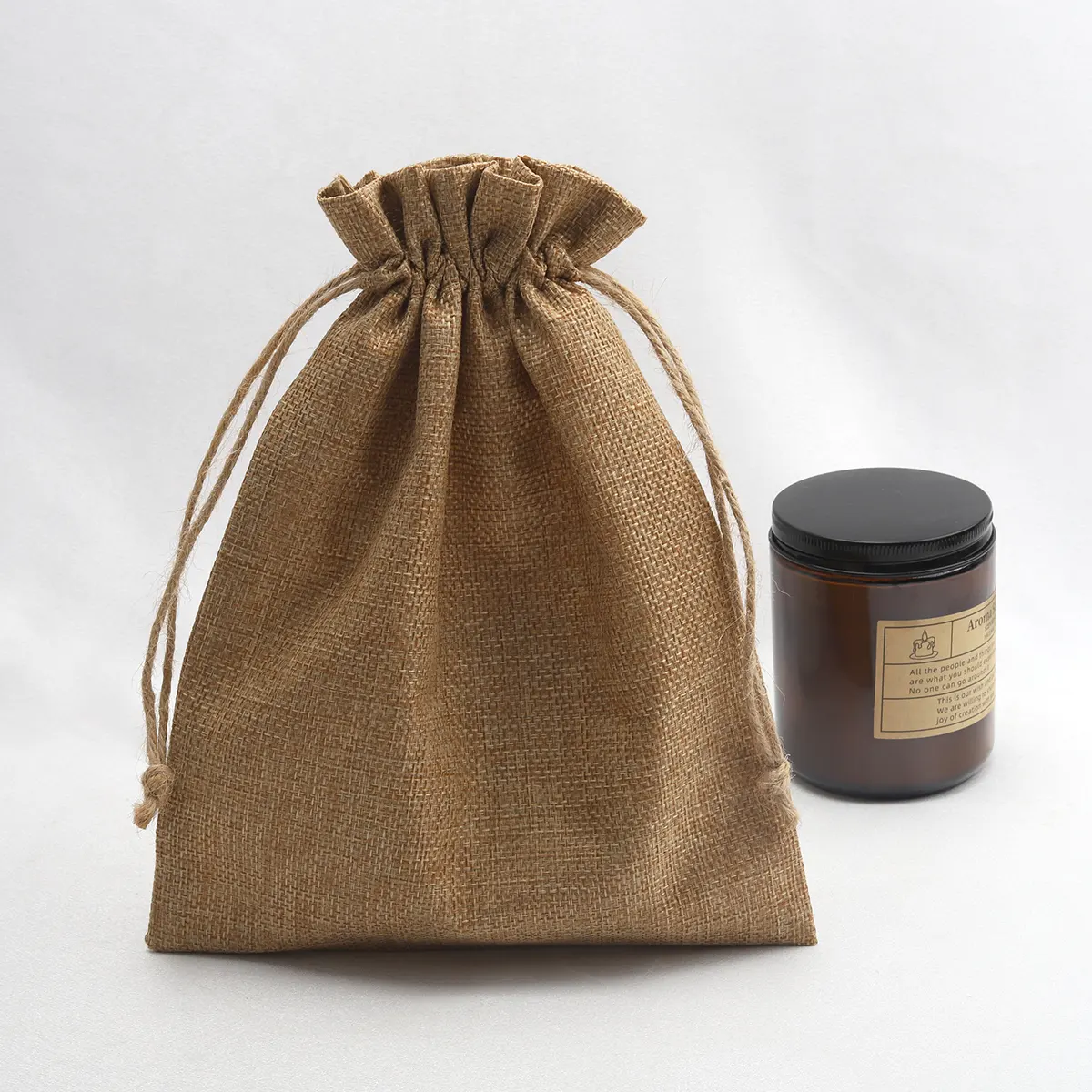 Custom Factory Hot Sale Good Quality Small Jute Hemp Bags For Gifts With Custom Logo Tableware Herringbone Linen Drawstring Bag