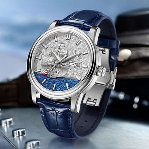 Reloj Mecánico Automático para Hombre HANBORO, <span class=keywords><strong>Serie</strong></span> Smooth Sailing, Diseño de Velero, Esfera Simple, Visualización de Calendario con Manecillas - Product Image 4