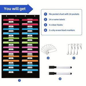 24-Pocket Foldable <b>File</b> Storage Pocket Chart with Nametag Hanging Wall <b>File</b> Organizer for Classroom Office Document Management - Product Image 2