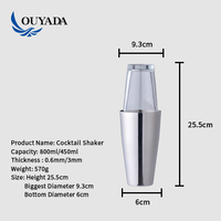 OUYADA Peralatan Bar Baja Anti Karat Logo Kustom Langsung dari Pabrik, Alat Bar Bartender 750ml Pengaduk Koktail Boston Shaker Tertutup Rapat