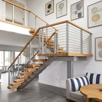 Escalier flottant préfabriqué YU, design moderne en acier au carbone et marches en bois de chêne, pour l'intérieur des maisons