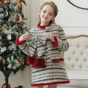 Vêtements d'hiver personnalisés de haute qualité pour enfants, vente en gros de vêtements quotidiens décontractés pour les fêtes de Noël, robe deux-pièces pour filles