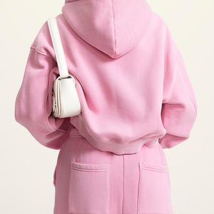 Fabricantes de Ropa Personalizada, Sudadera con Capucha Vintage Lavada Estilo Hip Hop para Mujer, Sudadera Corta con Cierre de Dos Cabezas para Mujer - Product Image 5