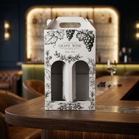 Boîte cadeau pliable personnalisée en carton ondulé pour 2 bouteilles de vin rouge avec poignée, fenêtre découpée, impression CMYK