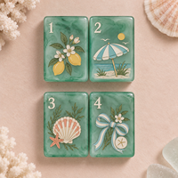 Jeu de Mahjong Américain de Luxe en Résine Vert Émeraude, Tuiles Thème Trèfle Porte-Bonheur, Style Art Déco, avec Chiffres et Éléments du Vent