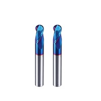 Fraise à bout sphérique à 2 dents en carbure de tungstène massif, revêtement nano bleu HRC65, pour usinage d'acier trempé