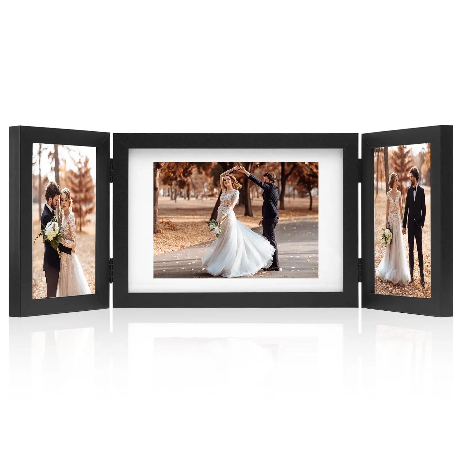 3 Cadre Photo 4x6 & 5x7 Collage Pliant Cadre Photo Moulage Multiples Cadres Photo de Bureau en Bois Avec Tapis