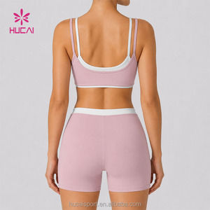 New Fashion Custom Contrast Color Double Layer Naked-feeling <strong>Sports</strong> <strong>Bra</strong> Workout Fitness Outfits Women 2 Piece Yoga <strong>Shorts</strong> <strong>Set</strong> - Product Image 4