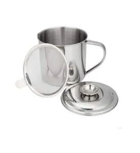 1pc Stainless Steel Bacon Grease Container With Strainer And