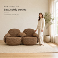 Zweisitzer-Sofa in Kamelbraun mit Chevron-Muster, Gepolstertes Sofa mit Geschwungenen Armlehnen, Abgerundetes Flaches Design für Zuhause