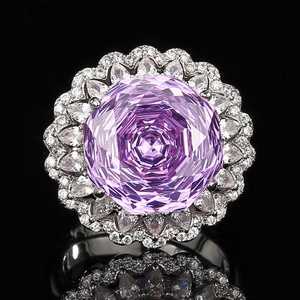 Parures de bijoux de mariage écologiques en cuivre pour femmes, avec fleurs, zircone cubique taille rose violette 14-10mm, pour mariée et banquet - Product Image 3