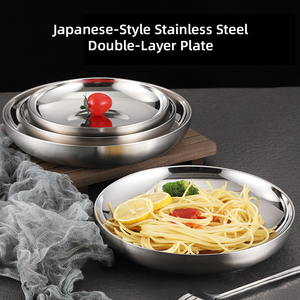 <span class=keywords><strong>Assiette</strong></span> Ronde Double Couche en Acier Inoxydable pour Plats Coréens Kimchi, Technique Givrée, Qualité Alimentaire, pour Dîner et Dessert, Utilisation Extérieure - Product Image 1