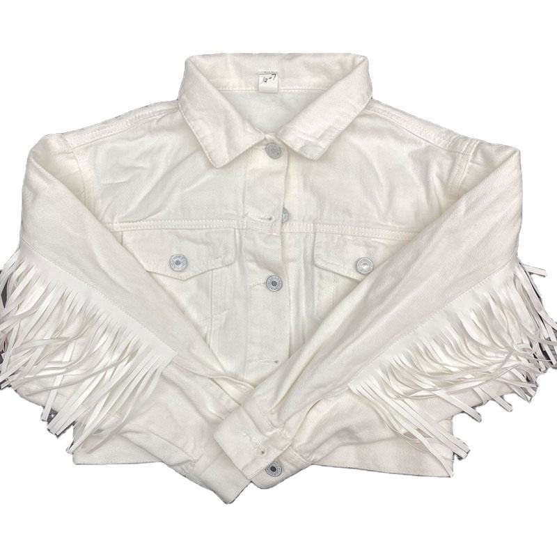 New Trendy Custom Girls Jeans Casual Wedding Elegant Fringe Kids Denim  Jacket