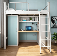 Lit superposé moderne en métal avec rangement et bureau intégré pour appartement étudiant