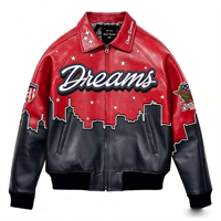 Blouson universitaire élégant pour homme en cuir véritable imperméable, avec patch chenille brodé personnalisé, fermeture éclair, en laine/polyester, motif lettre