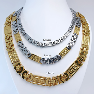 Conjunto de Joyería para Hombre en Acero Inoxidable, Brazalete Bizantino y Collar Plateado con Baño de Oro de 18k, Dos Tonos, Estilo <span class=keywords><strong>Cubano</strong></span> Grande - Product Image 1