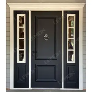 住宅品质经典振动筛面板灰色入口木质前门双侧灯