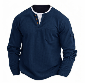 Camiseta Henley de Manga Larga para Hombre, Talla Grande, Texturizada, Lisa, Informal, con Bolsillo en el Pecho, para Otoño e Invierno - Product Image 6