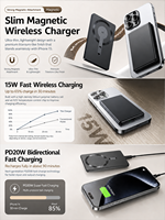 Batterie externe magnétique HYTO format carte de crédit, super fine, PD 20W, 5000mAh, coque en alliage, chargeur sans fil 15W