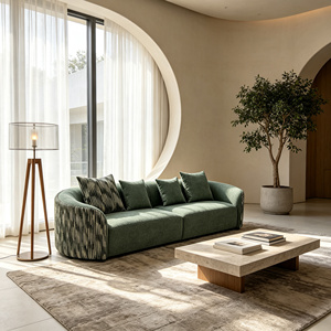 Modern Green Curved Modular Sofa, Custom Fabric & Size with Striped Arm Details, Living Room Sofa Set Furniture for Home
