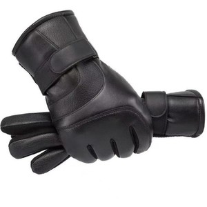 Gants de moto en cuir pour homme, à doigts entiers, noirs, taille unique, imperméables, coupe-vent, doublés de polaire, pour utilisation en extérieur - Product Image 2