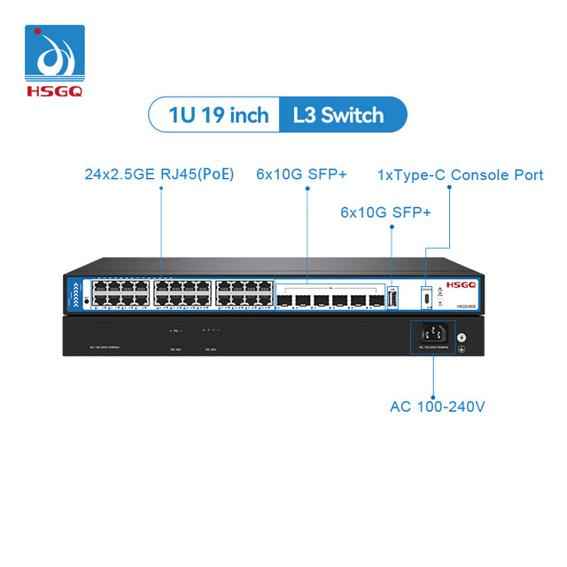 HSGQ-5830 24 Port 2.5G Three-Layer Managed Switch Cloud Managed Switch with 6x10G SFP+ for Enterprise