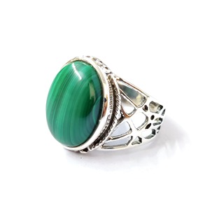 Bague en malachite, argent sterling 925, bague en pierre précieuse, collection artisanale en malachite, bagues fines, bijoux en argent, prix de gros - Product Image 4